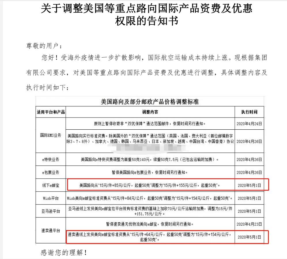 再次涨价 4月28日起 中国邮政将调整美国路向e邮宝价格 跨境疫情前线 船长学院 Captainbi 船长bi